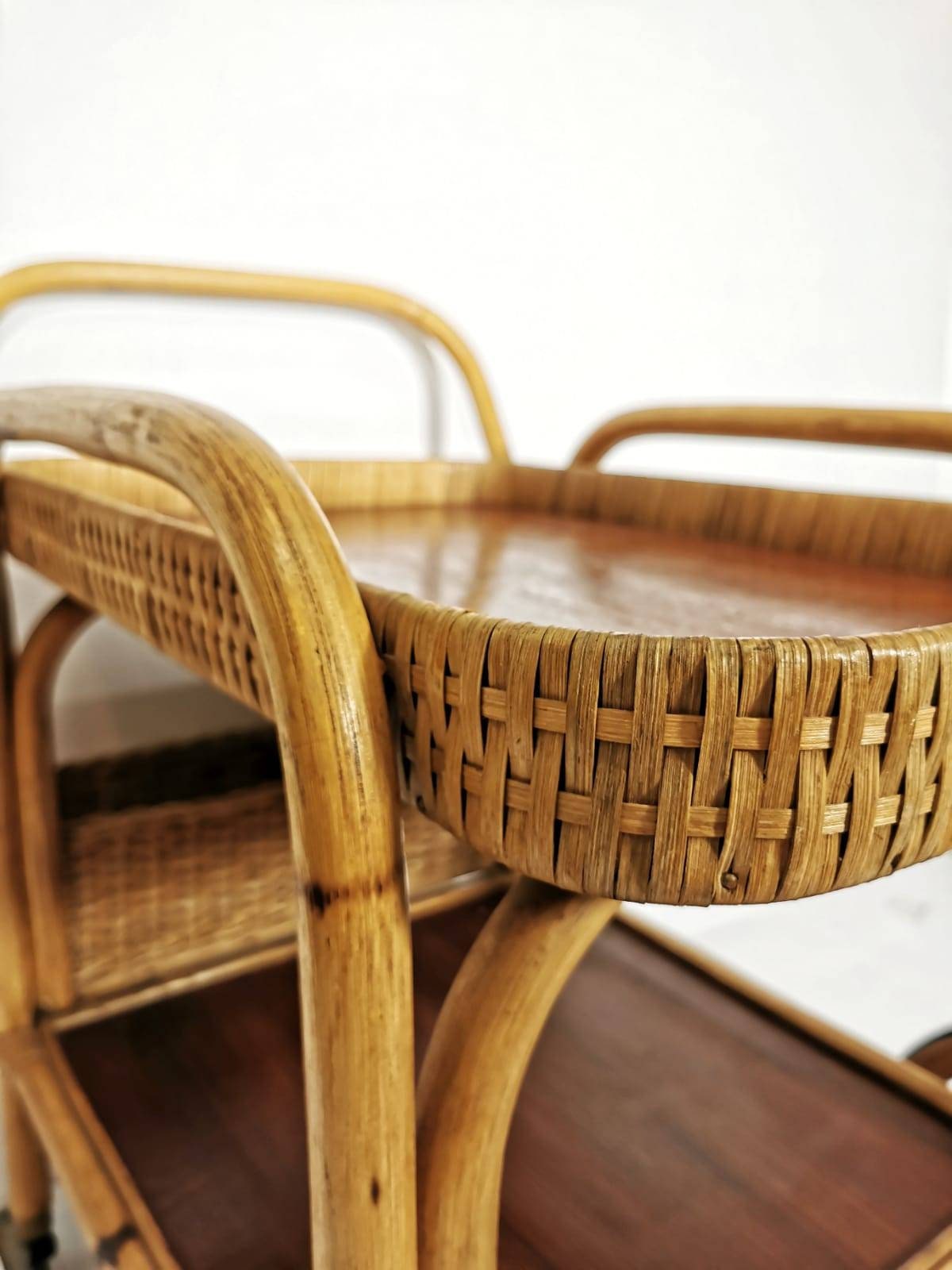 Midcentury Bamboo & Rattan Bar Cart, Italy 1950s