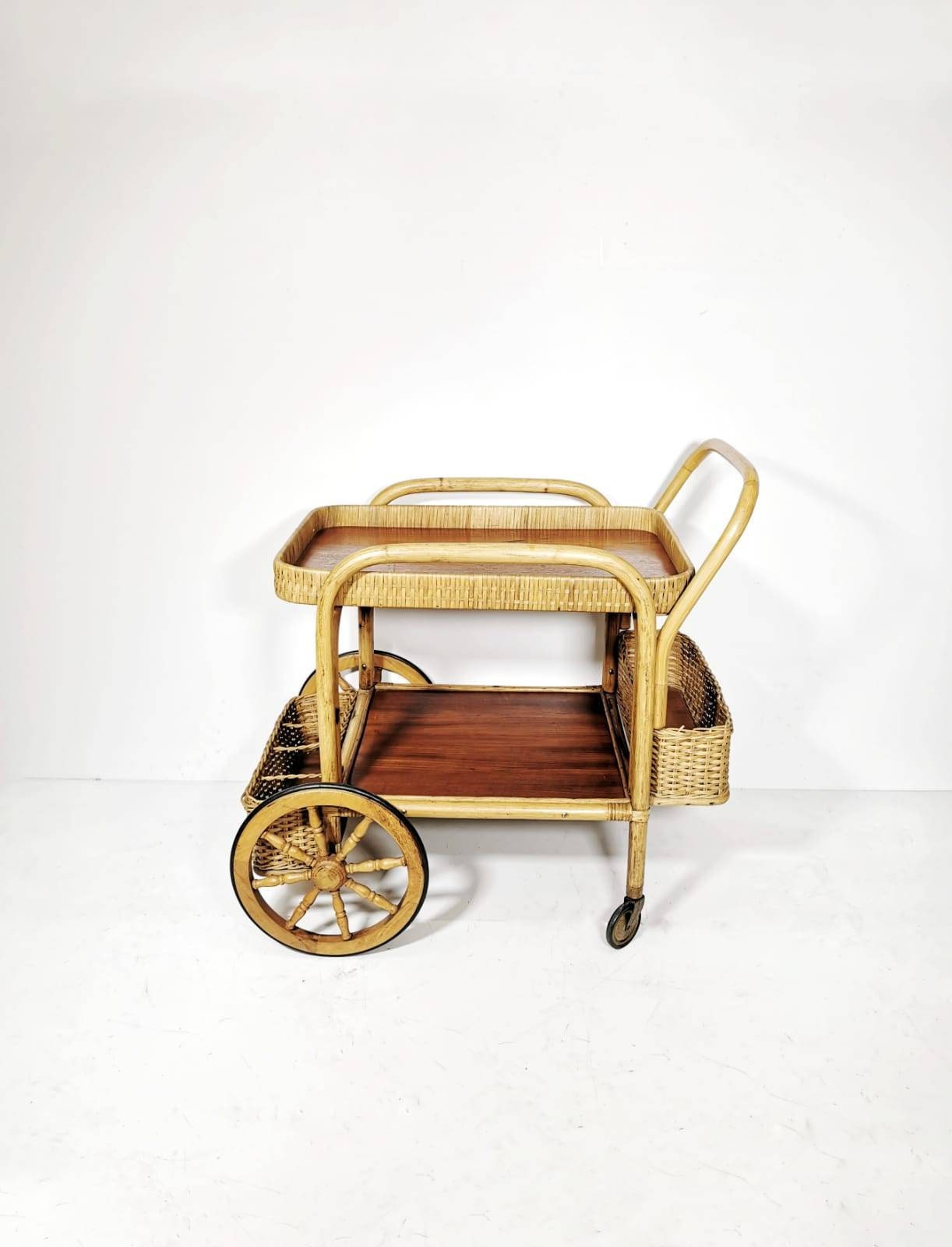 Midcentury Bamboo & Rattan Bar Cart, Italy 1950s