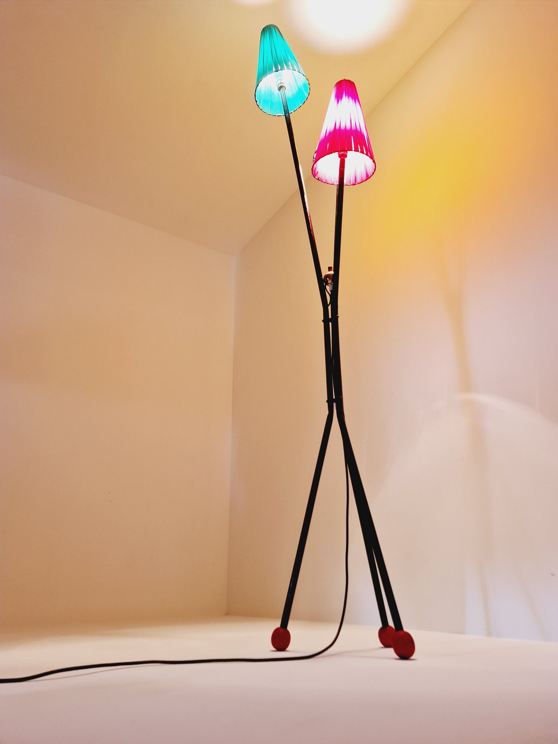 Tripod swedish vintage floor lamp in metal by Dahlquist & Johansson, 1950s