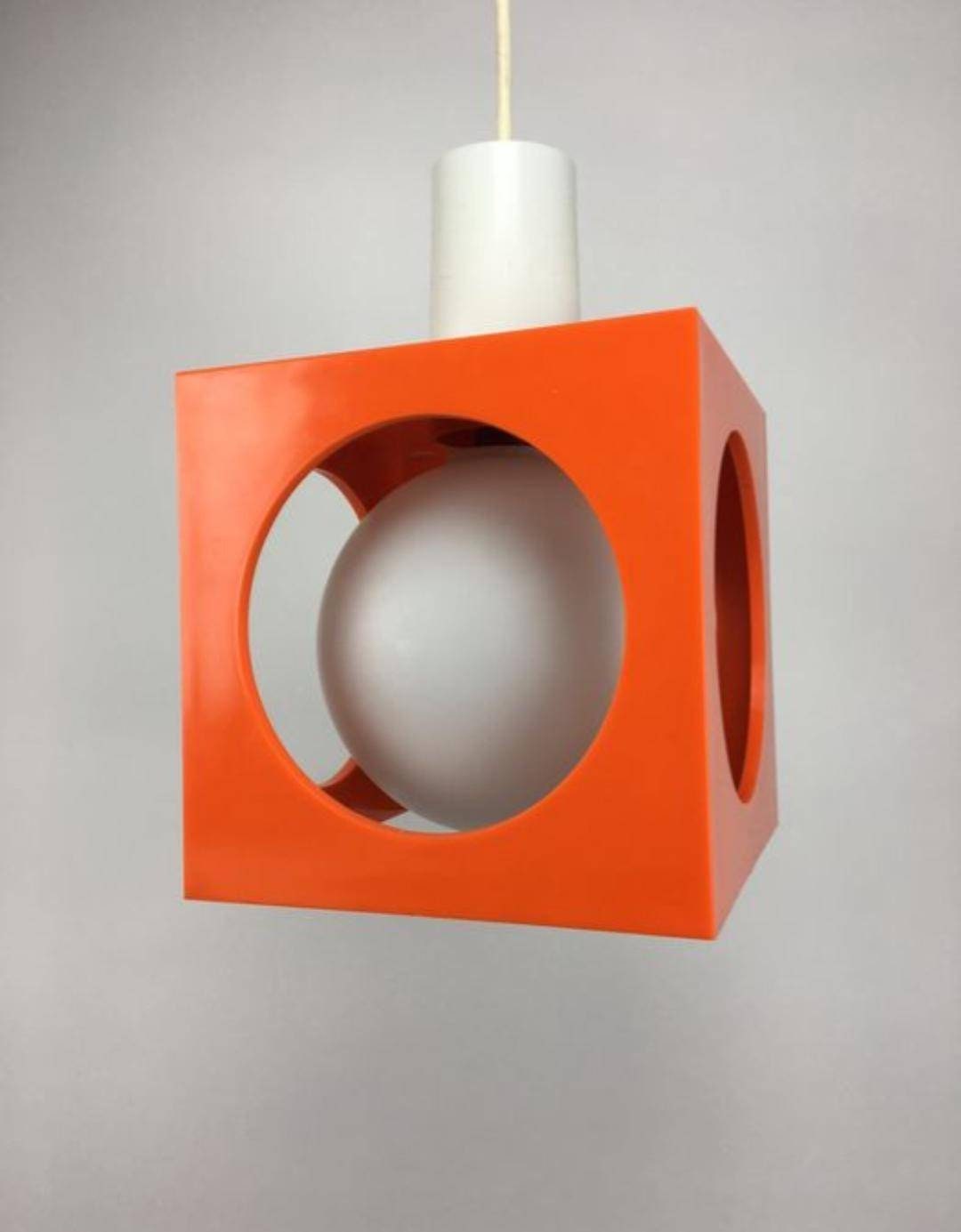 Space Age orange Cube Pendant Lamp by Richard Essig, Type 4022