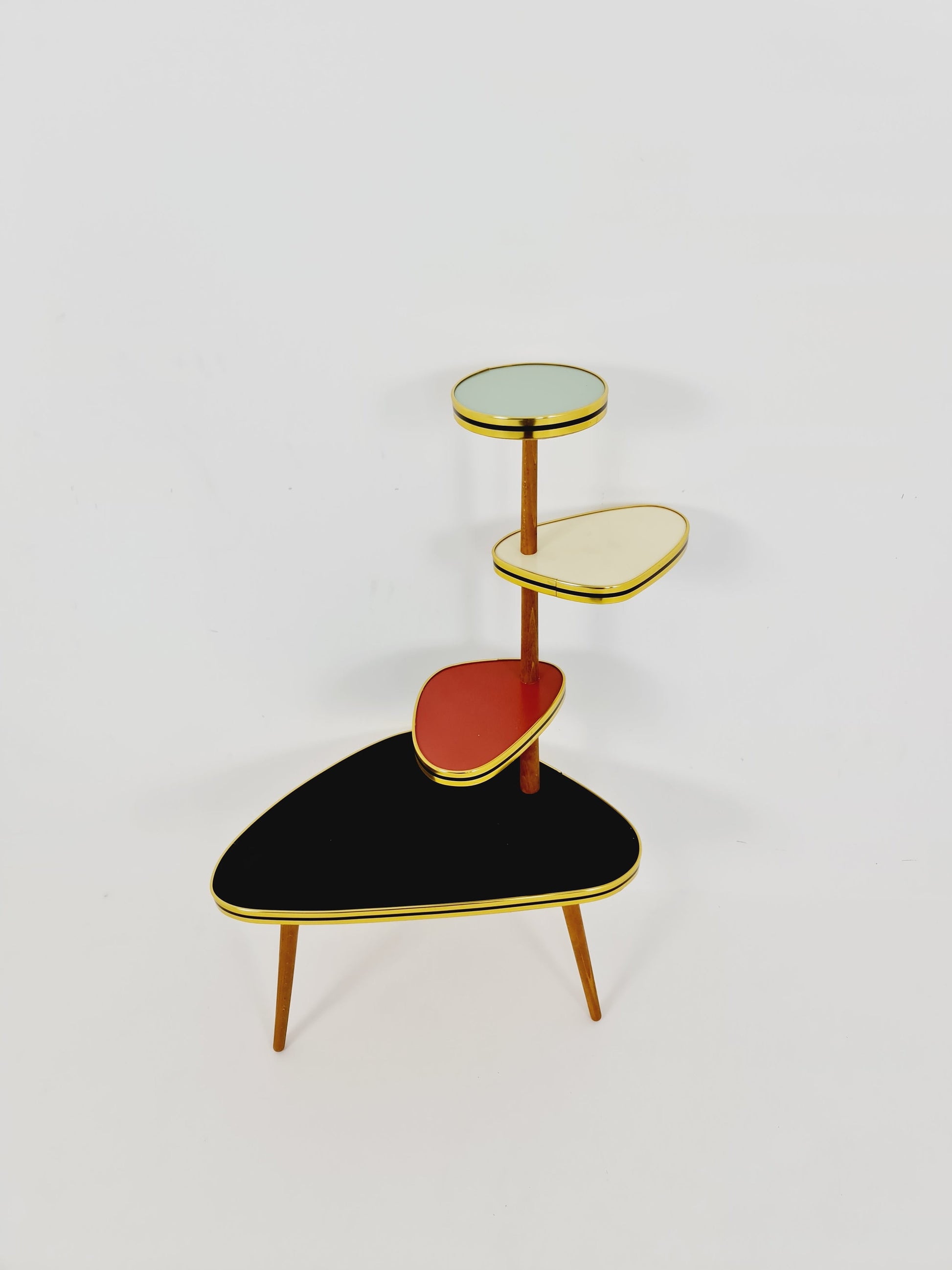 1950s German Plant Stand, Colorful Vintage Mid-Century Minimalist Indoor Plant Stand Side Table Retro flower table