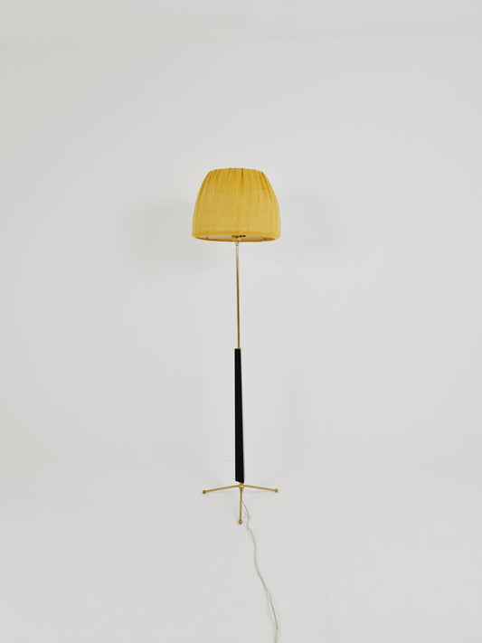 Midcentury floor lamp brass and black wood Scandinavian Swedish from the 1950s By E. Hansson & Co., Malmö