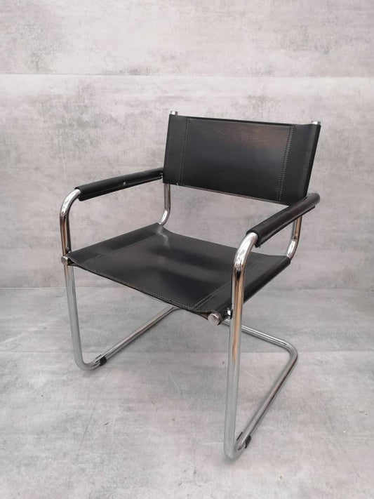1 von 2 Vintage Model S34 black Saddle Leather Dining Chairs by Mart Stam & Marcel Breuer 1980s 