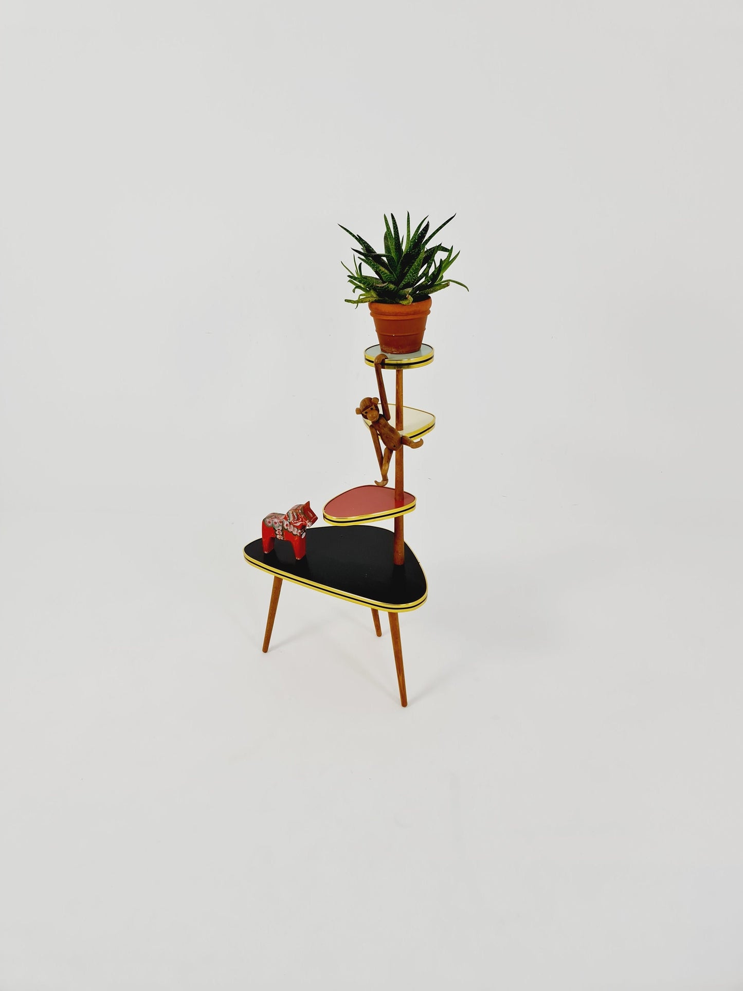 1950s German Plant Stand, Colorful Vintage Mid-Century Minimalist Indoor Plant Stand Side Table Retro flower table