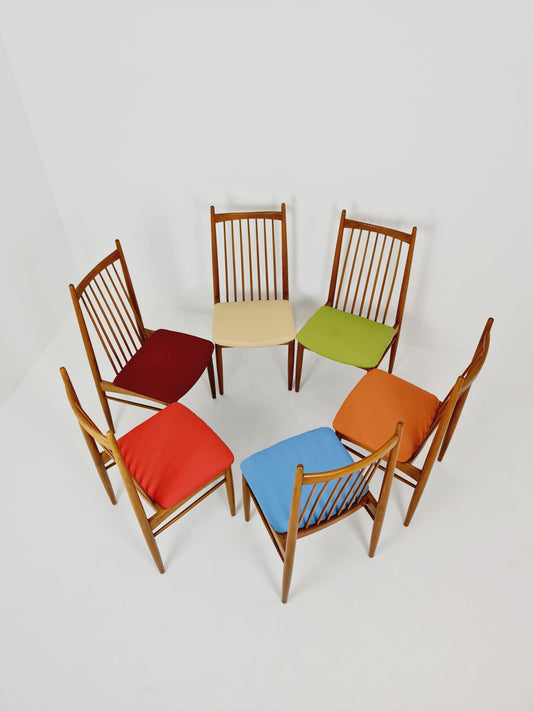 Mid Century German solid oak, 6 Dining Chairs by Ernst Martin Derringer