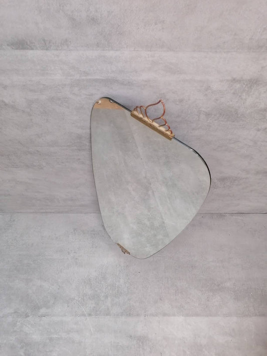 Mid Century XXL asymmetric German brass Original kidney wall mirror from the 60s model number 909