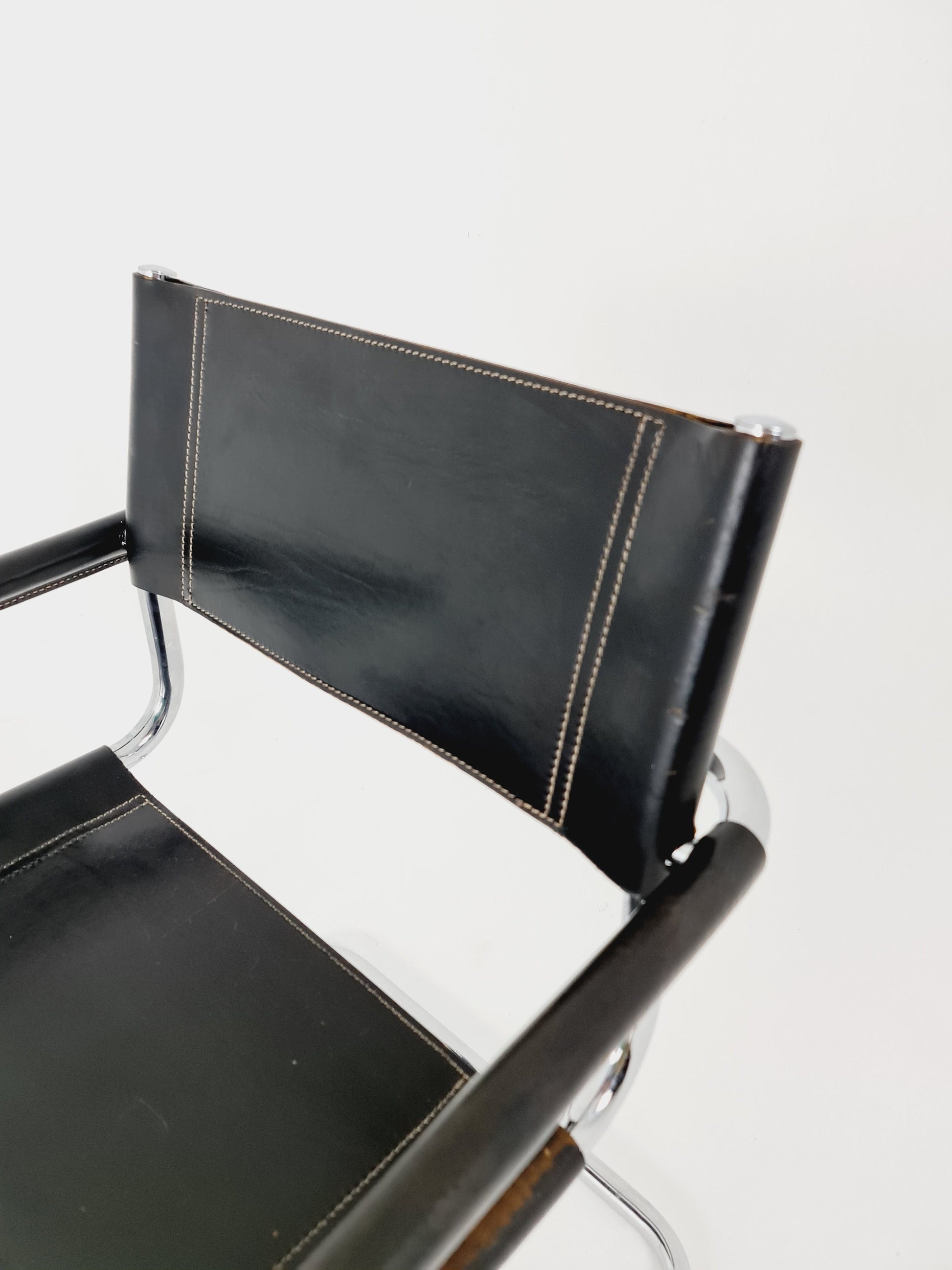 1 of 2 Black Model MG5 Centro Studi Desk Chair by Mart Stam & Marcel Breuer for Fasem Italy 1980s