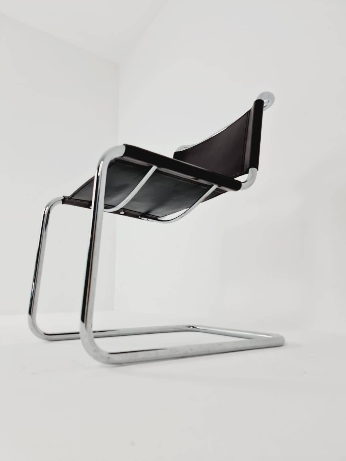 1 of 2 Mid-Century brown Vintage S33 dark brown chair from Mart Stam by Fasem Italy 1980er