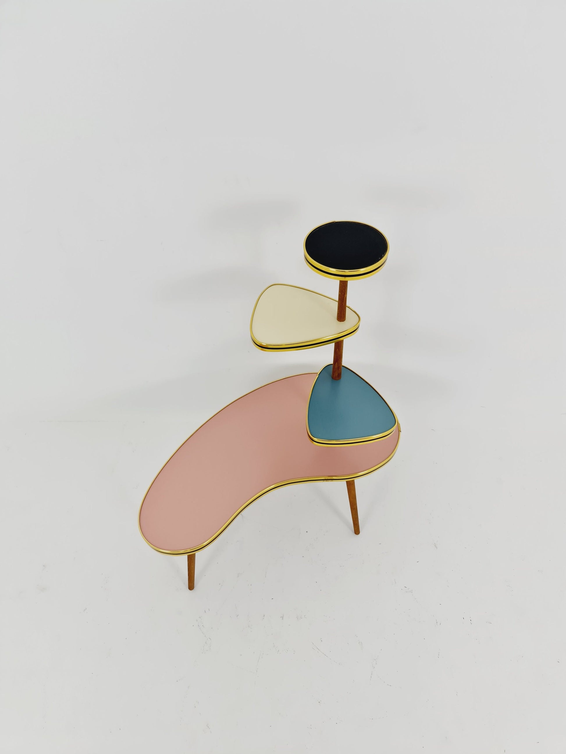 1950s German Plant Stand, Colorful Vintage Mid-Century Minimalist Indoor Plant Stand Side Table Retro flower table