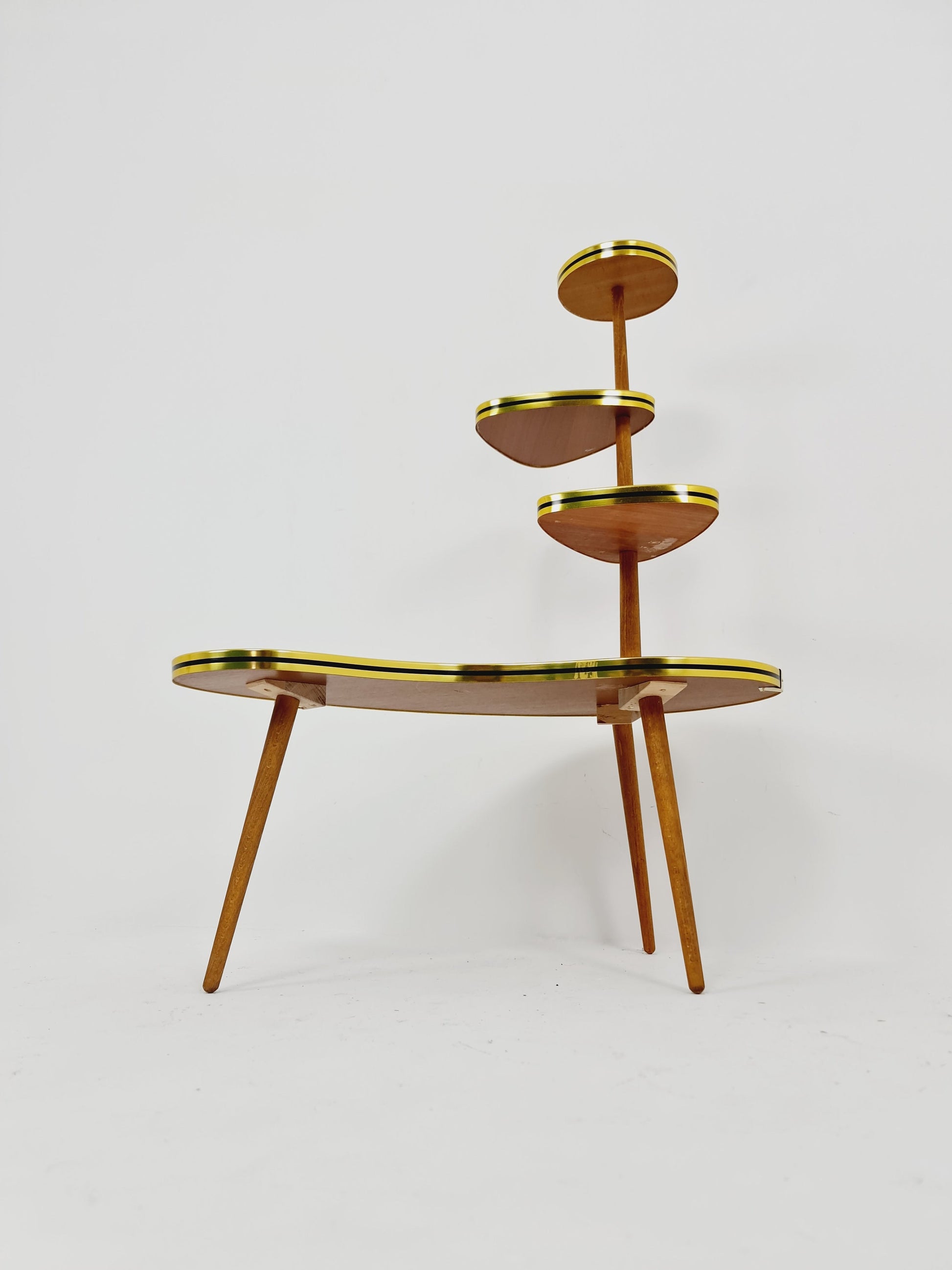 1950s German Plant Stand, Colorful Vintage Mid-Century Minimalist Indoor Plant Stand Side Table Retro flower table