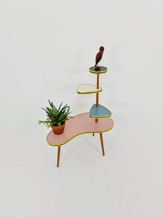 1950s German Plant Stand, Colorful Vintage Mid-Century Minimalist Indoor Plant Stand Side Table Retro flower table
