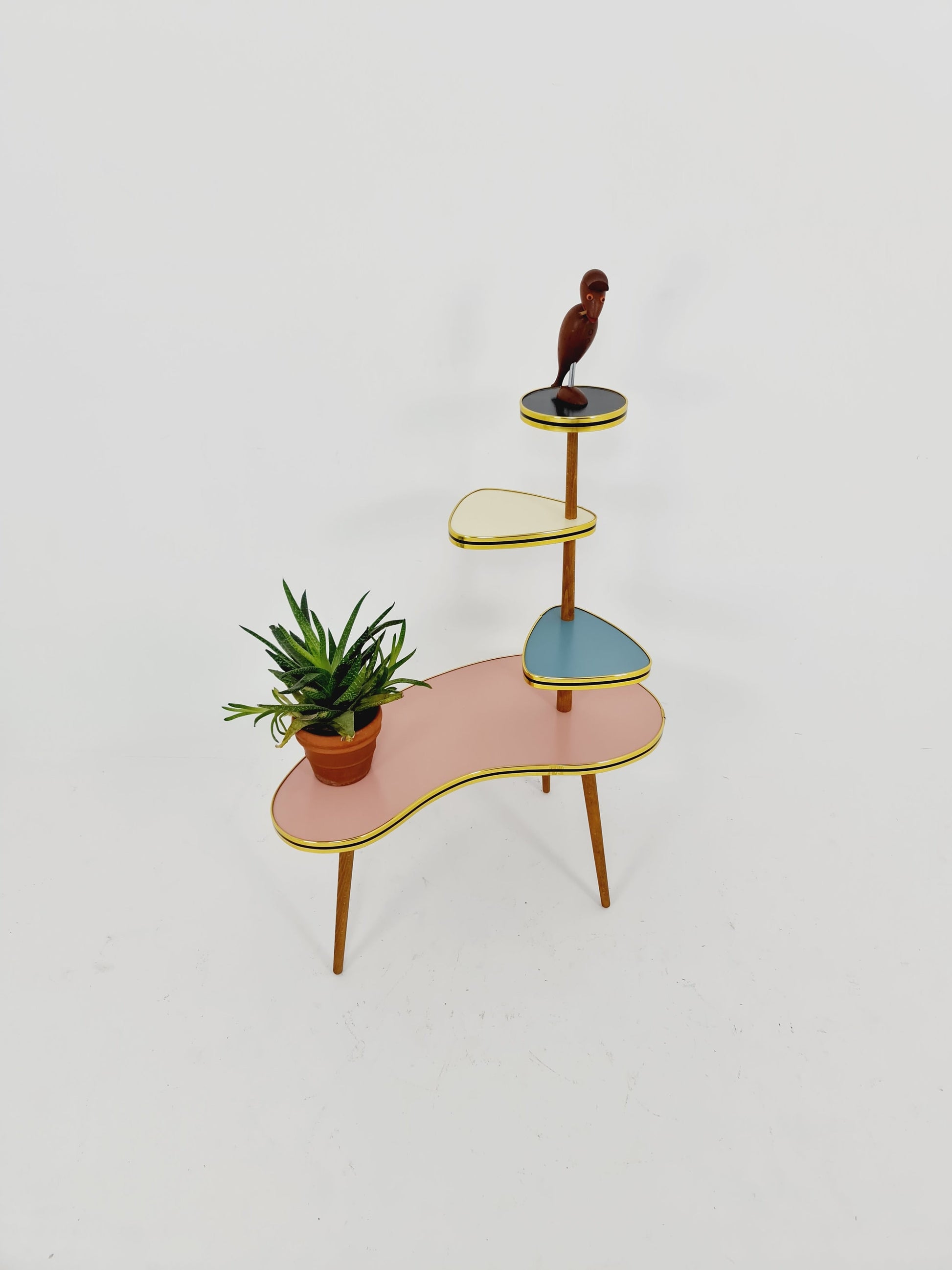 1950s German Plant Stand, Colorful Vintage Mid-Century Minimalist Indoor Plant Stand Side Table Retro flower table