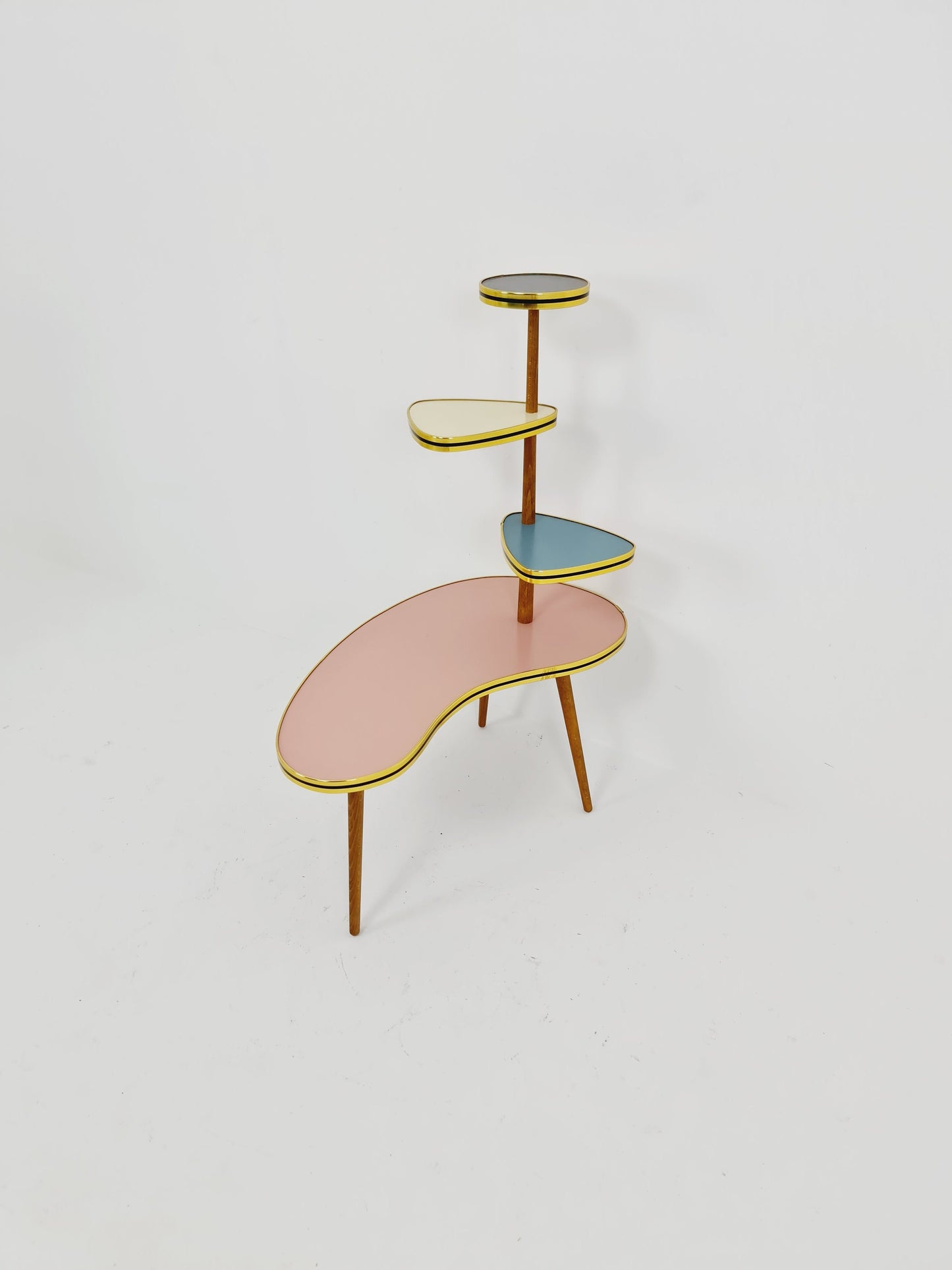 1950s German Plant Stand, Colorful Vintage Mid-Century Minimalist Indoor Plant Stand Side Table Retro flower table