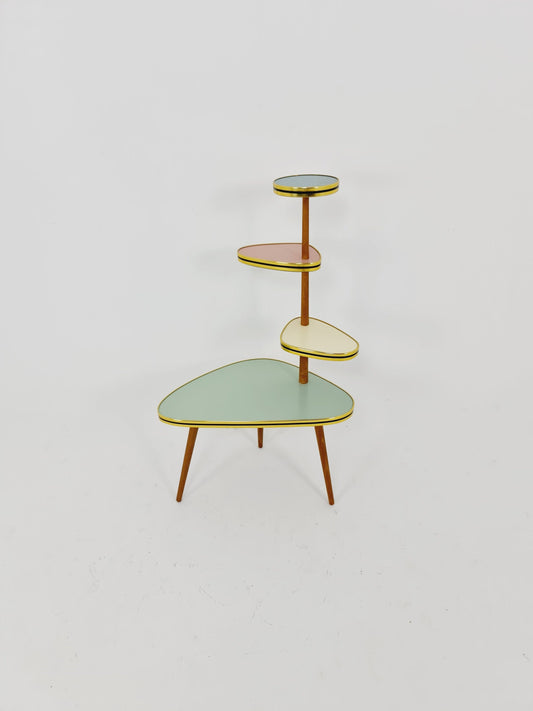 1950s German Plant Stand, Colorful Vintage Mid-Century Minimalist Indoor Plant Stand Side Table Retro flower table