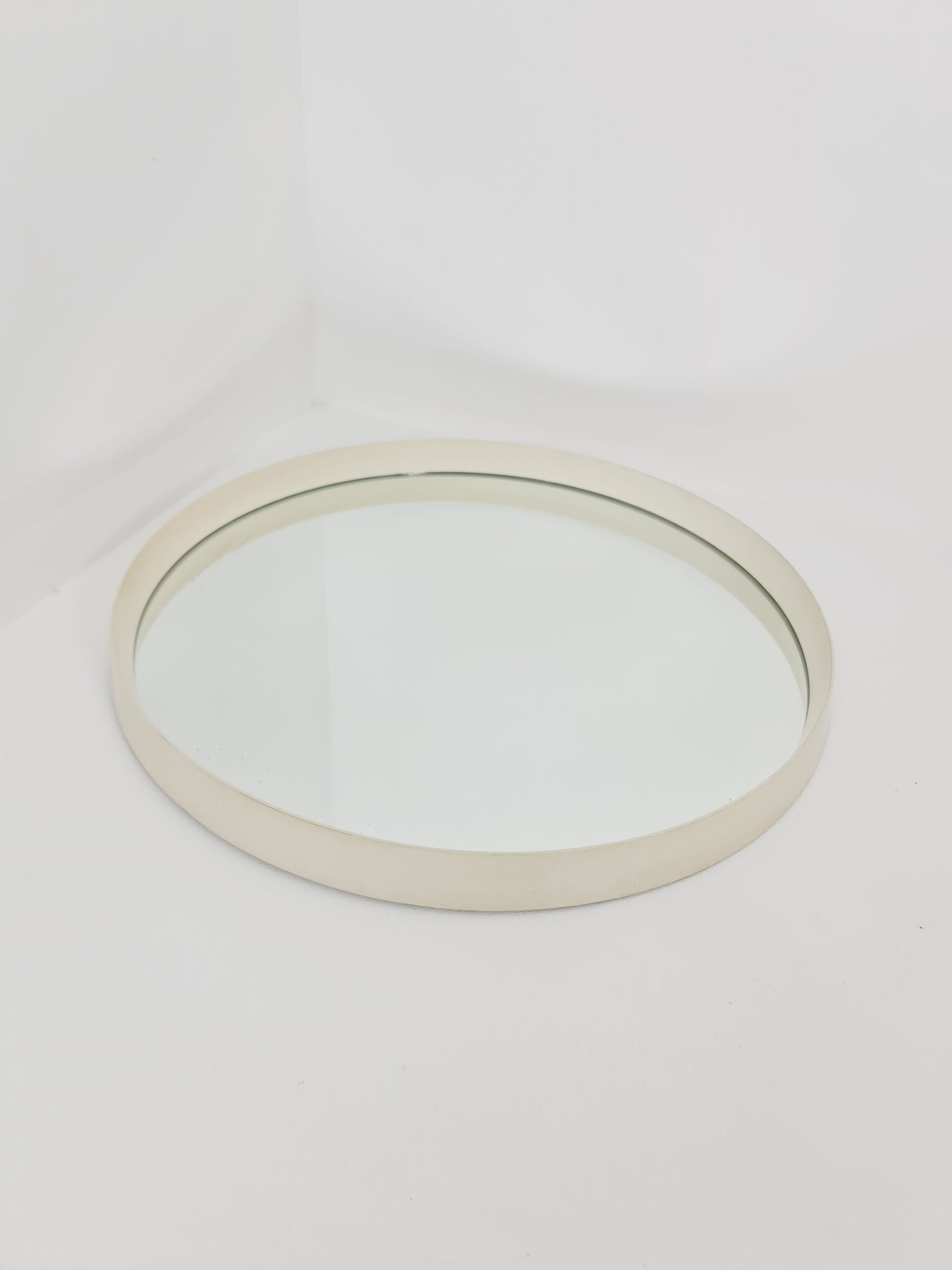 Round space age retro plastic white mirror By Schönbuch, 1970s