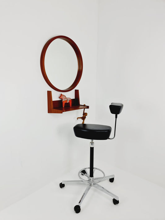 Mid Century teak German teak Mirror with teak shelf By Münchner Zier, 60s