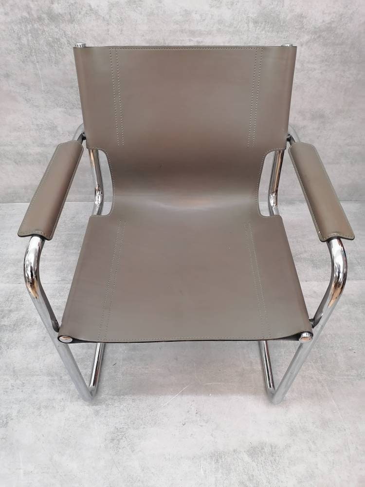 1 of 6 Orginal Matteo Grassi visitor chair in gray leather 1970s