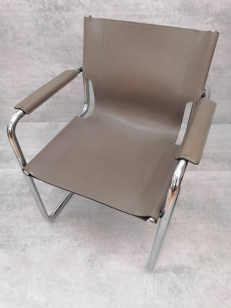 1 of 6 Orginal Matteo Grassi visitor chair in gray leather 1970s