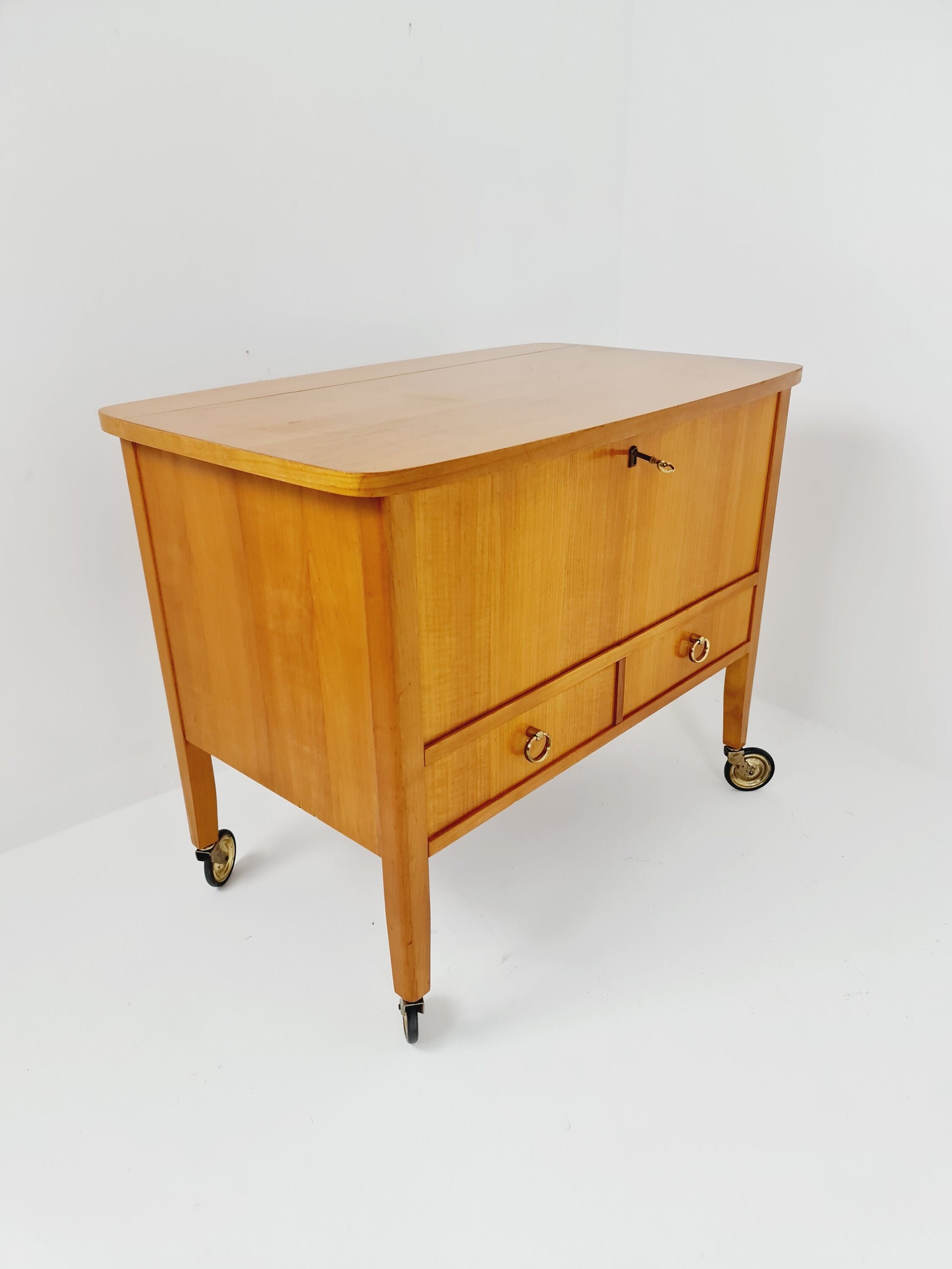 Mid Century Modern German oak vanity table/ make up table from the 60s