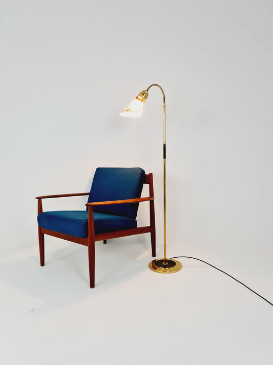 German modern flex arm brass floor lamp, tütenlampe from the 50s