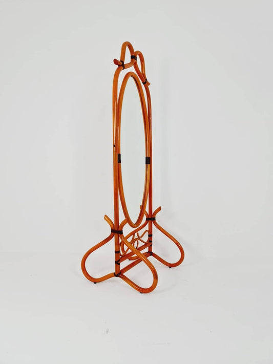 Mid-Century French Bentwood and Rattan Floor Mirror 1900s