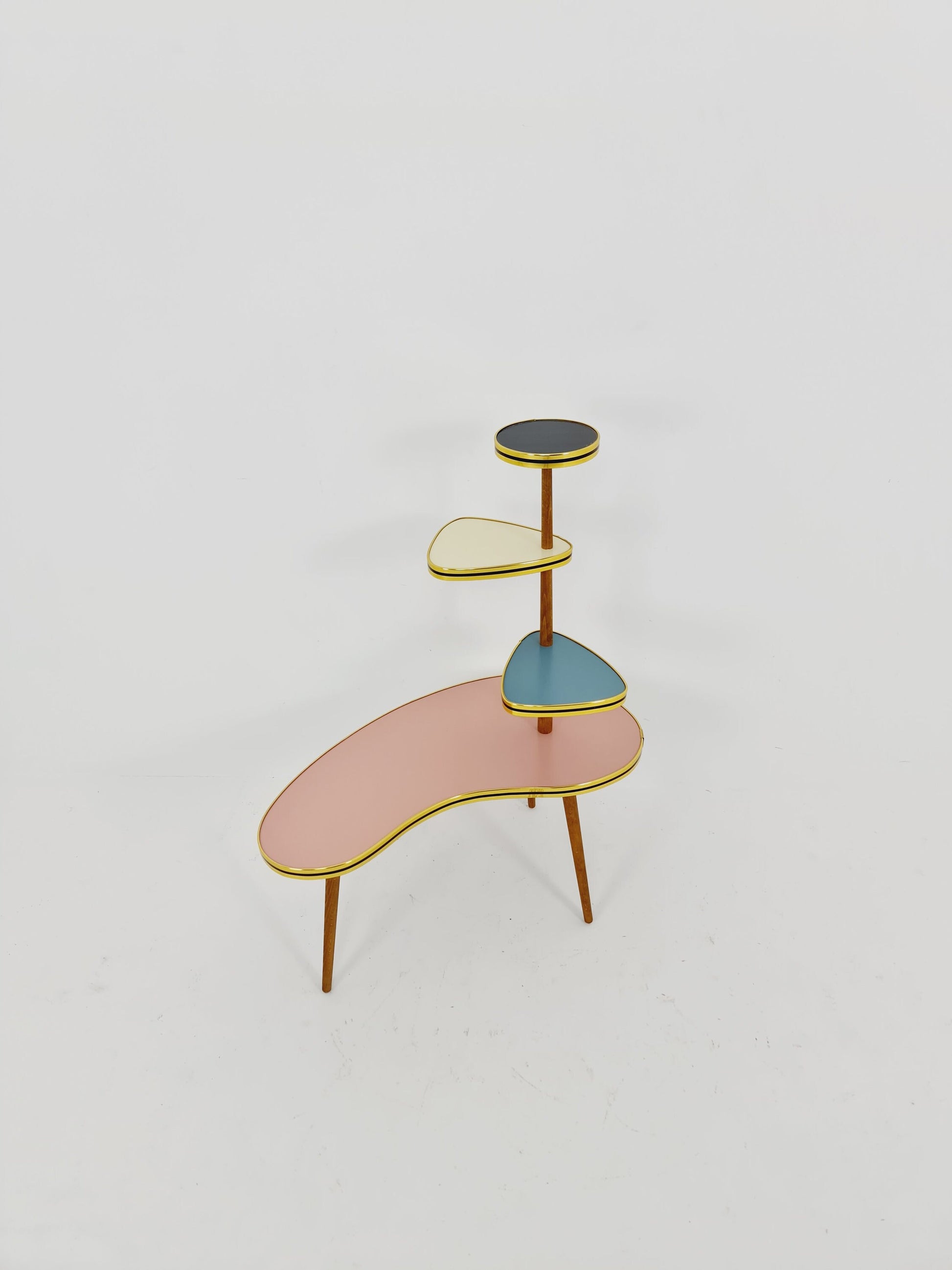 1950s German Plant Stand, Colorful Vintage Mid-Century Minimalist Indoor Plant Stand Side Table Retro flower table