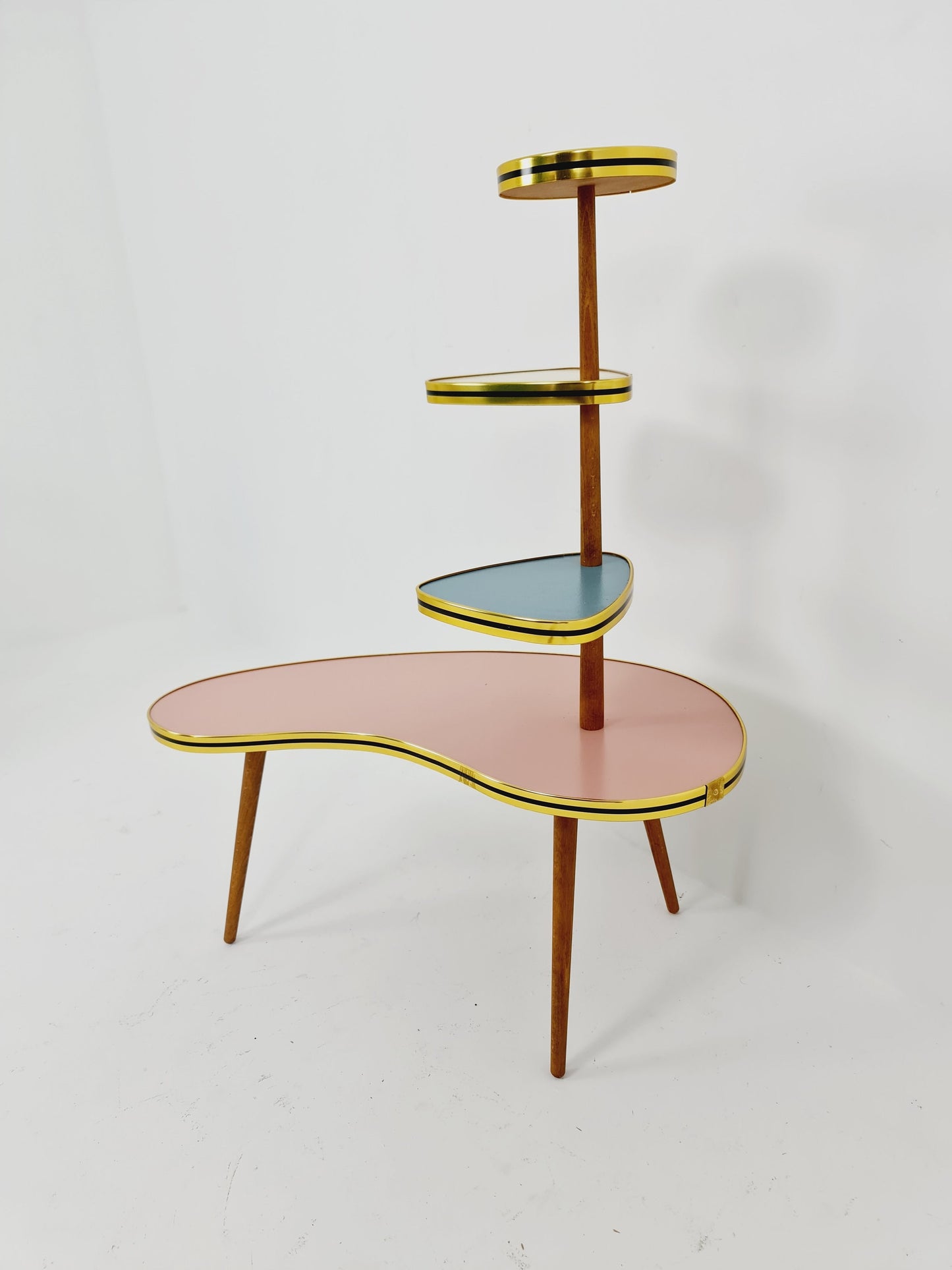 1950s German Plant Stand, Colorful Vintage Mid-Century Minimalist Indoor Plant Stand Side Table Retro flower table