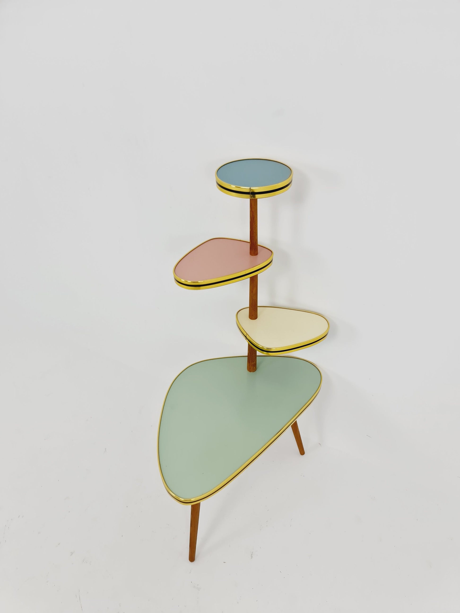 1950s German Plant Stand, Colorful Vintage Mid-Century Minimalist Indoor Plant Stand Side Table Retro flower table