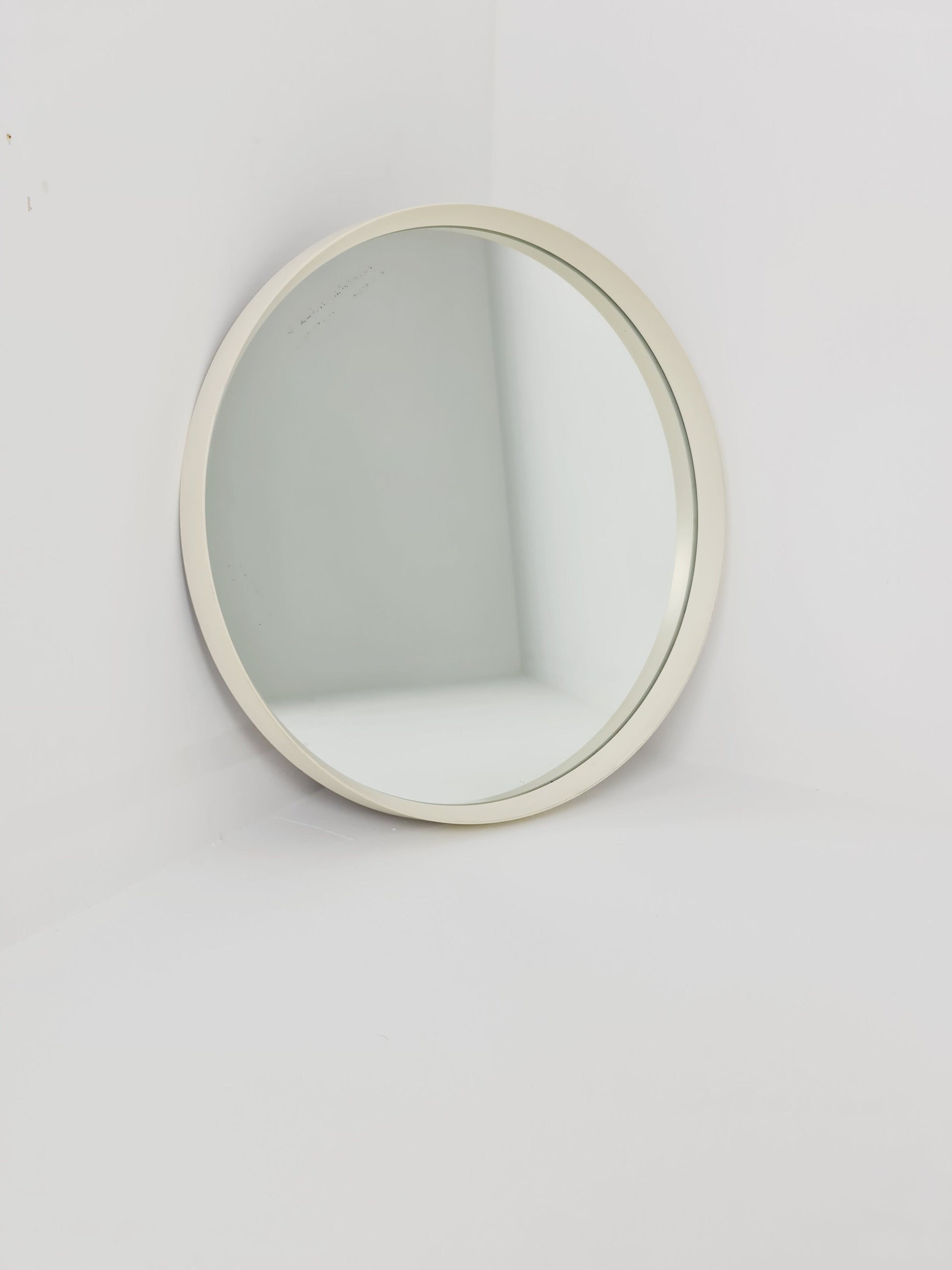 Round space age retro plastic white mirror By Schönbuch, 1970s