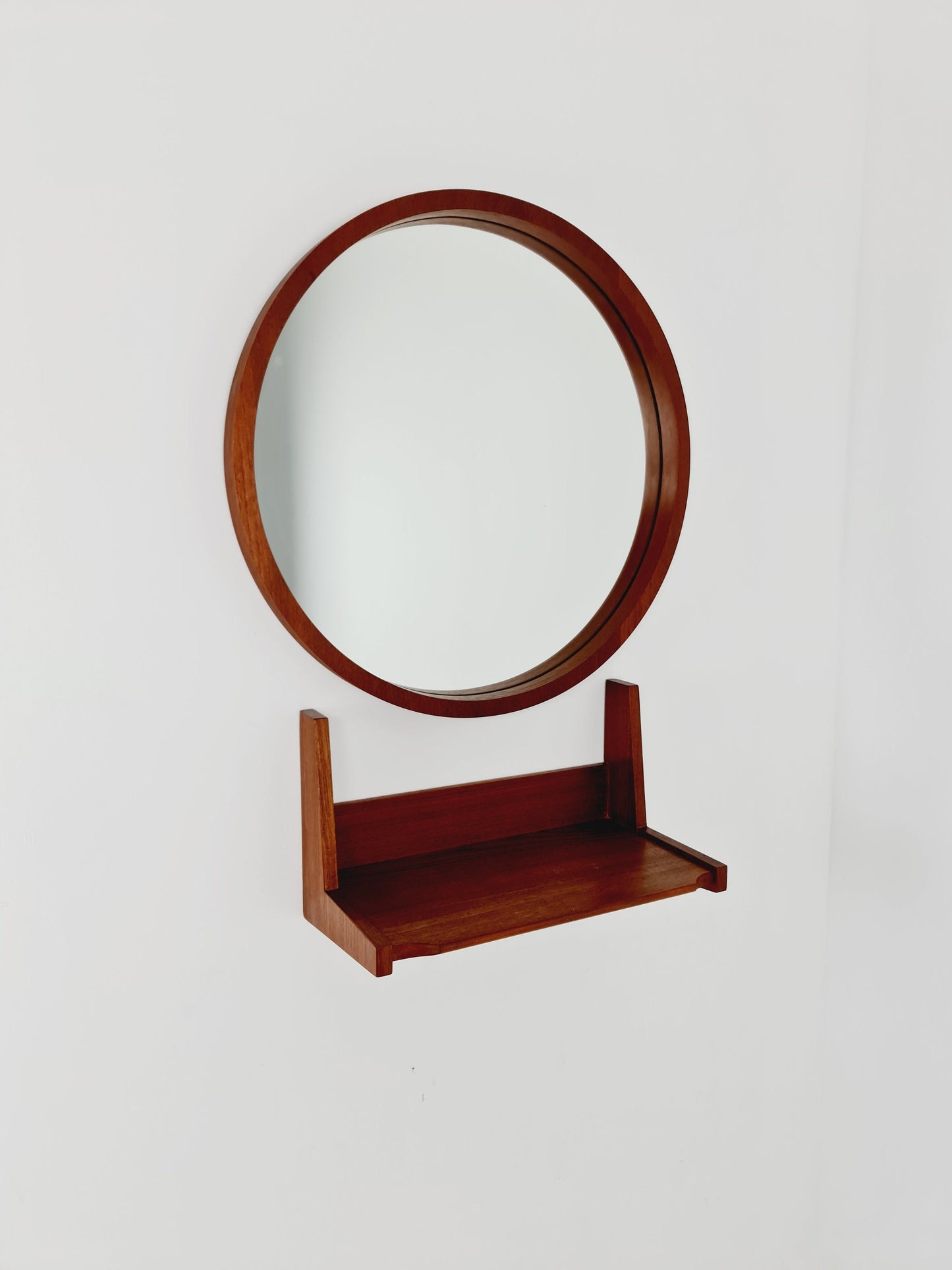 Mid Century teak German teak Mirror with teak shelf By Münchner Zier, 60s