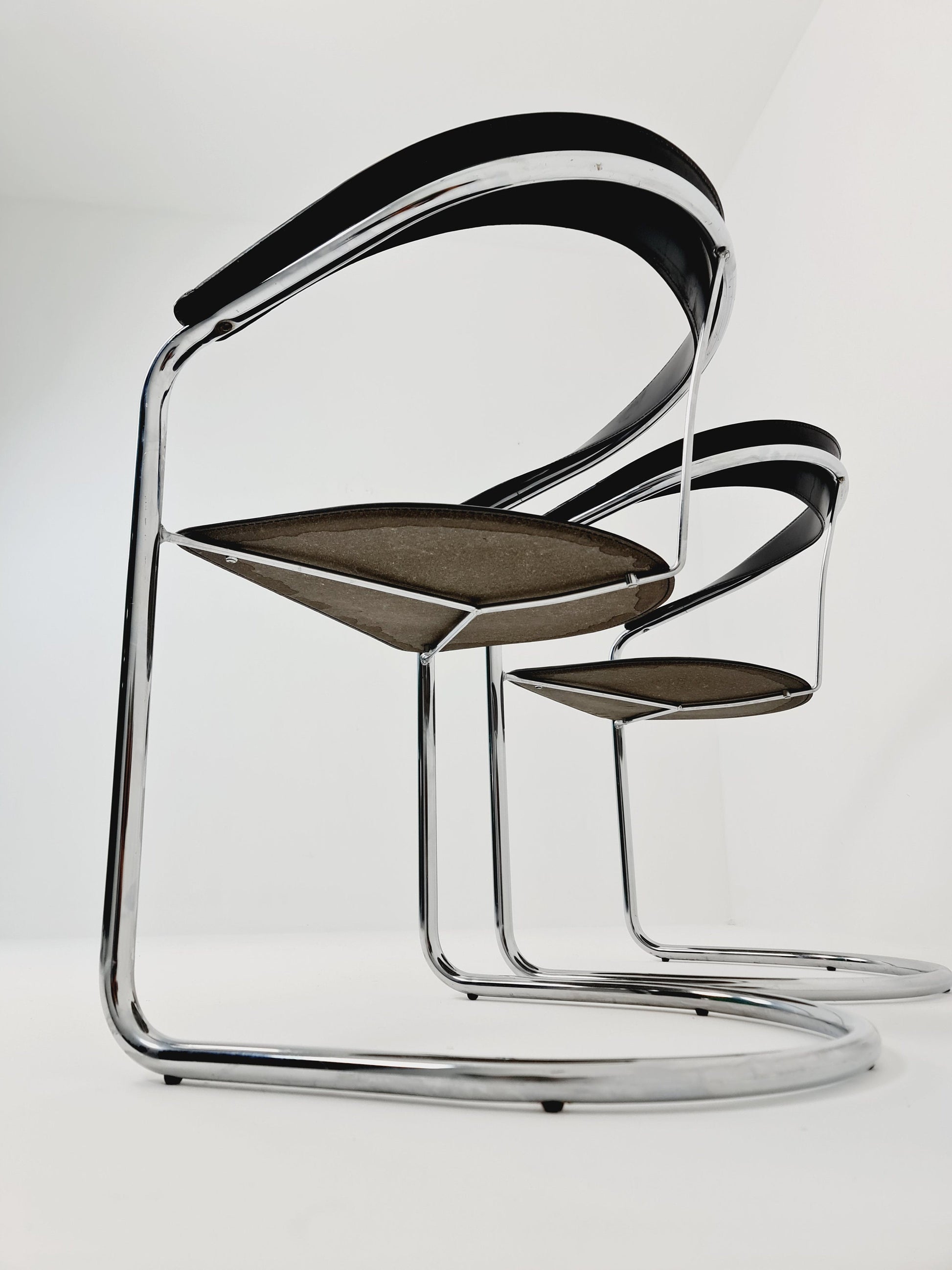 Space Age canasta leather arm chair by Arrben (ATTB), set of 2, 1970s