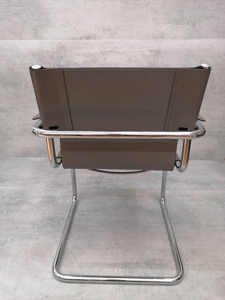 1 of 6 Orginal Matteo Grassi visitor chair in gray leather 1970s