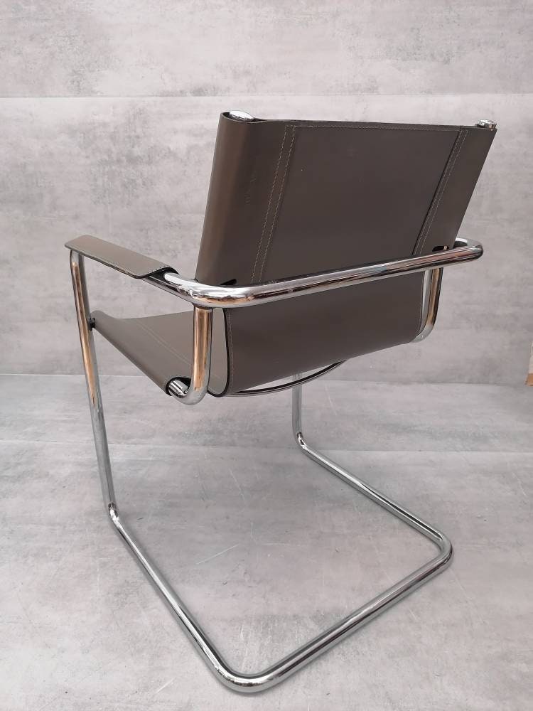 1 of 6 Orginal Matteo Grassi visitor chair in gray leather 1970s
