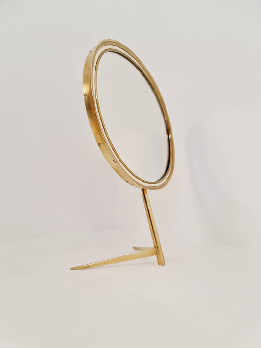 Rare Mid Century Vanity brass Table Mirror by United Workshops Munich Germany 1960s