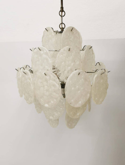 Gelo Italian Lucite Chandelier Sculptural Textured Discs - Ice Glass 1960s