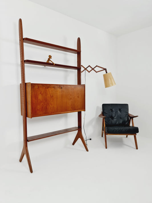 Vintage teak MCM Free Standing Shelving Unit, secretary by Arne Hovemand Olsen, 1960s
