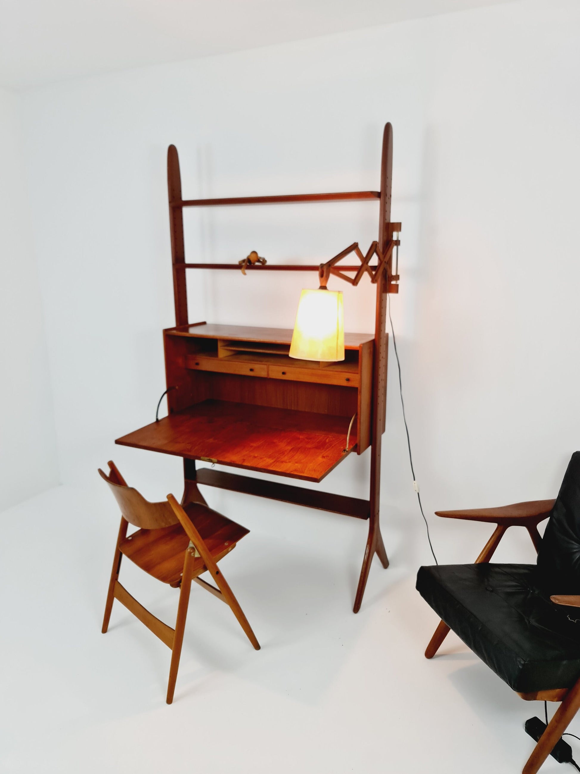 Vintage teak MCM Free Standing Shelving Unit, secretary by Arne Hovemand Olsen, 1960s