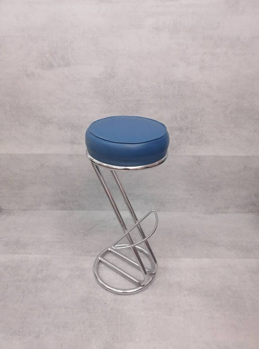 Mid-Century Modern Leather and Chrome Bar Stool 1980s Italy