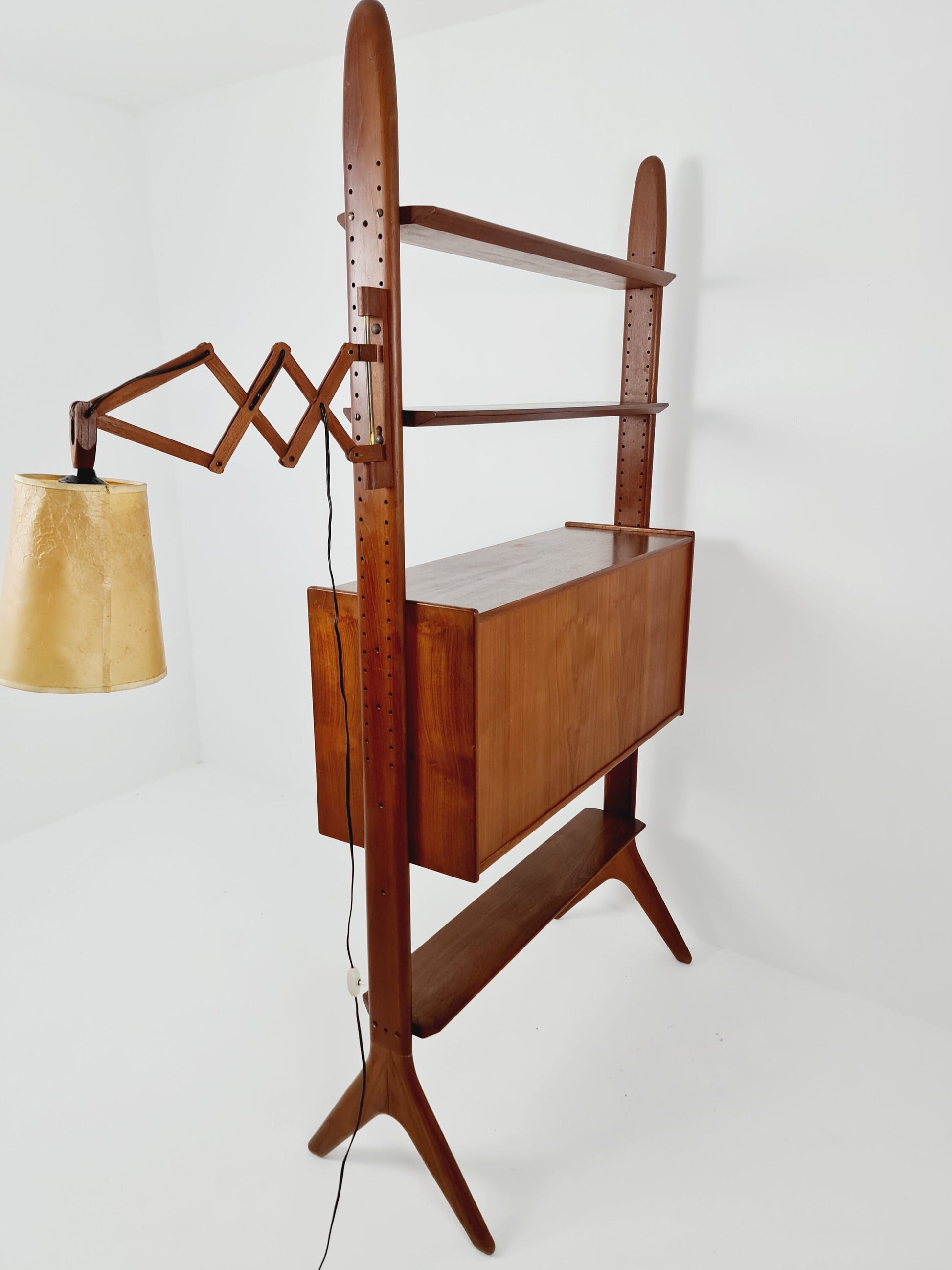 Vintage teak MCM Free Standing Shelving Unit, secretary by Arne Hovemand Olsen, 1960s