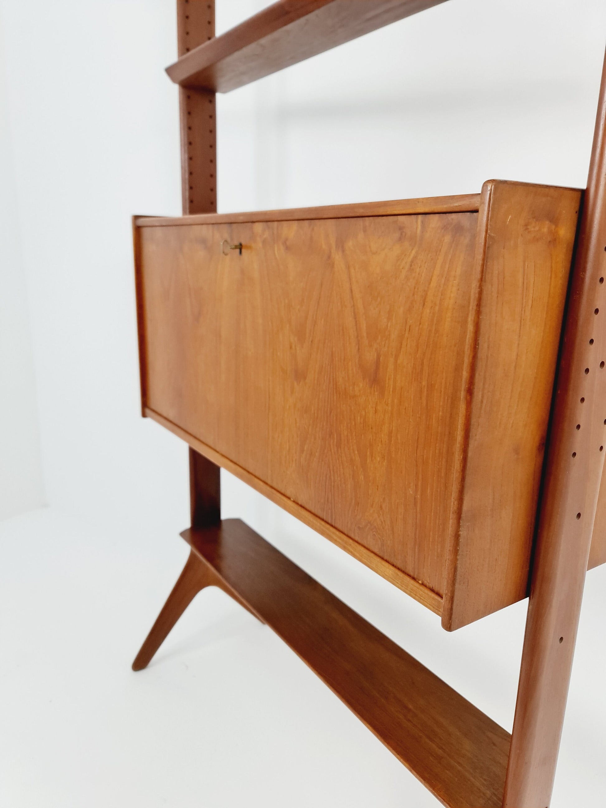 Vintage teak MCM Free Standing Shelving Unit, secretary by Arne Hovemand Olsen, 1960s