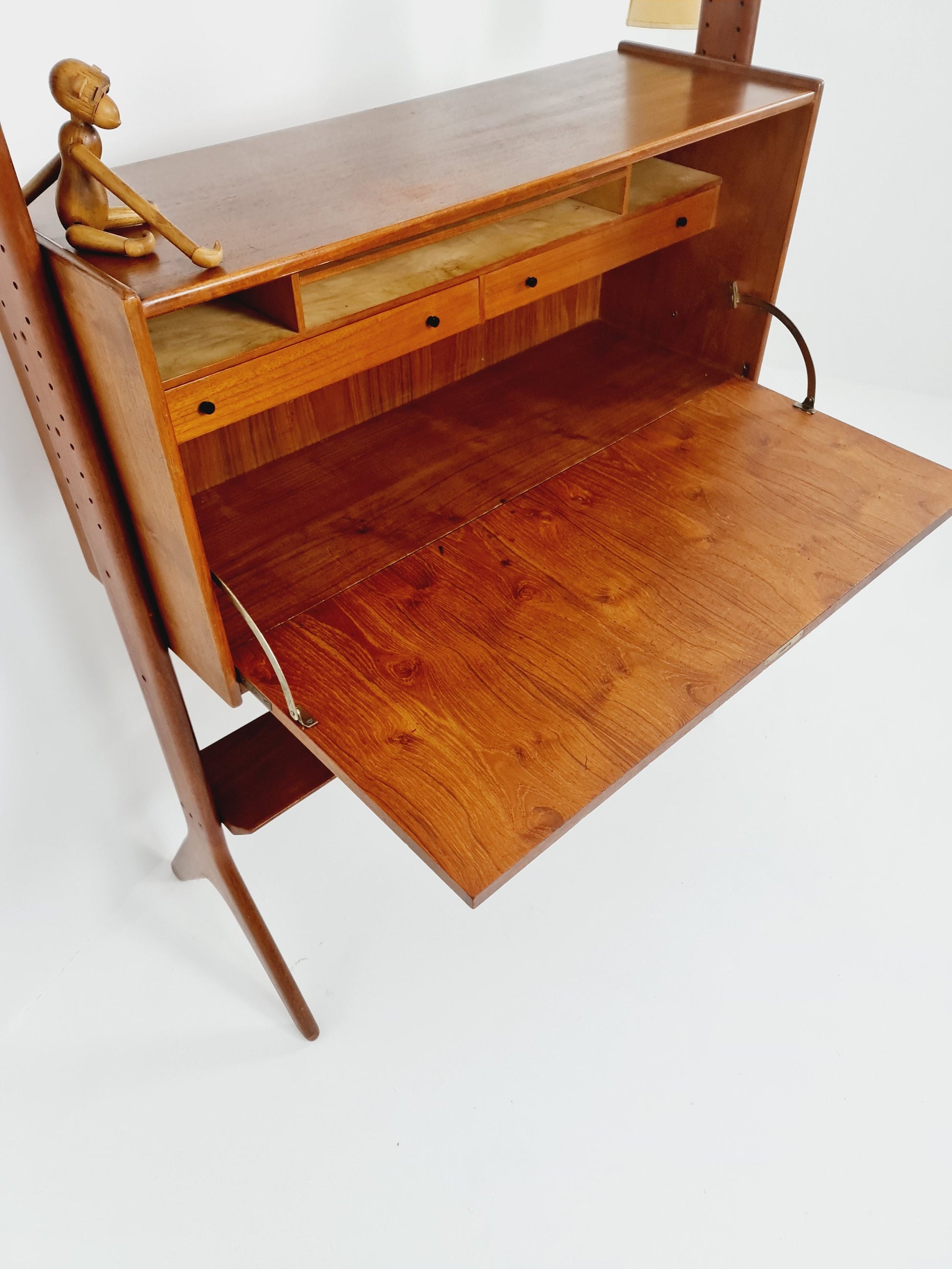 Vintage teak MCM Free Standing Shelving Unit, secretary by Arne Hovemand Olsen, 1960s