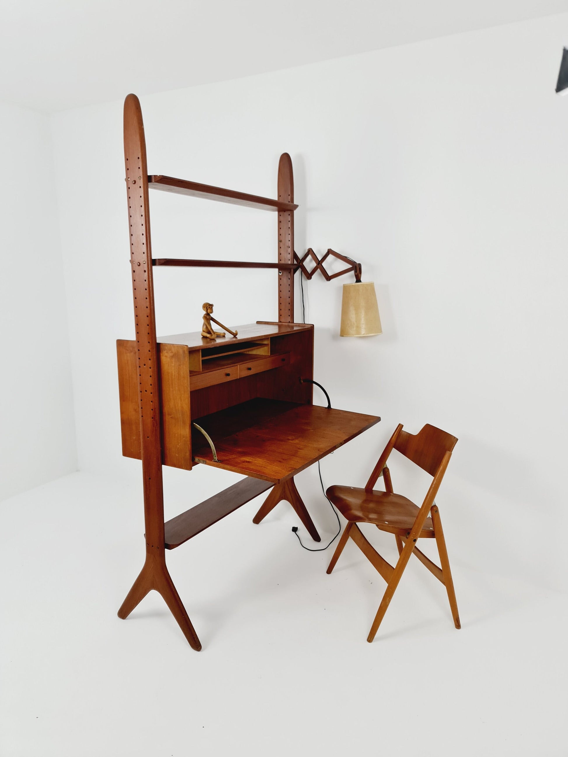 Vintage teak MCM Free Standing Shelving Unit, secretary by Arne Hovemand Olsen, 1960s