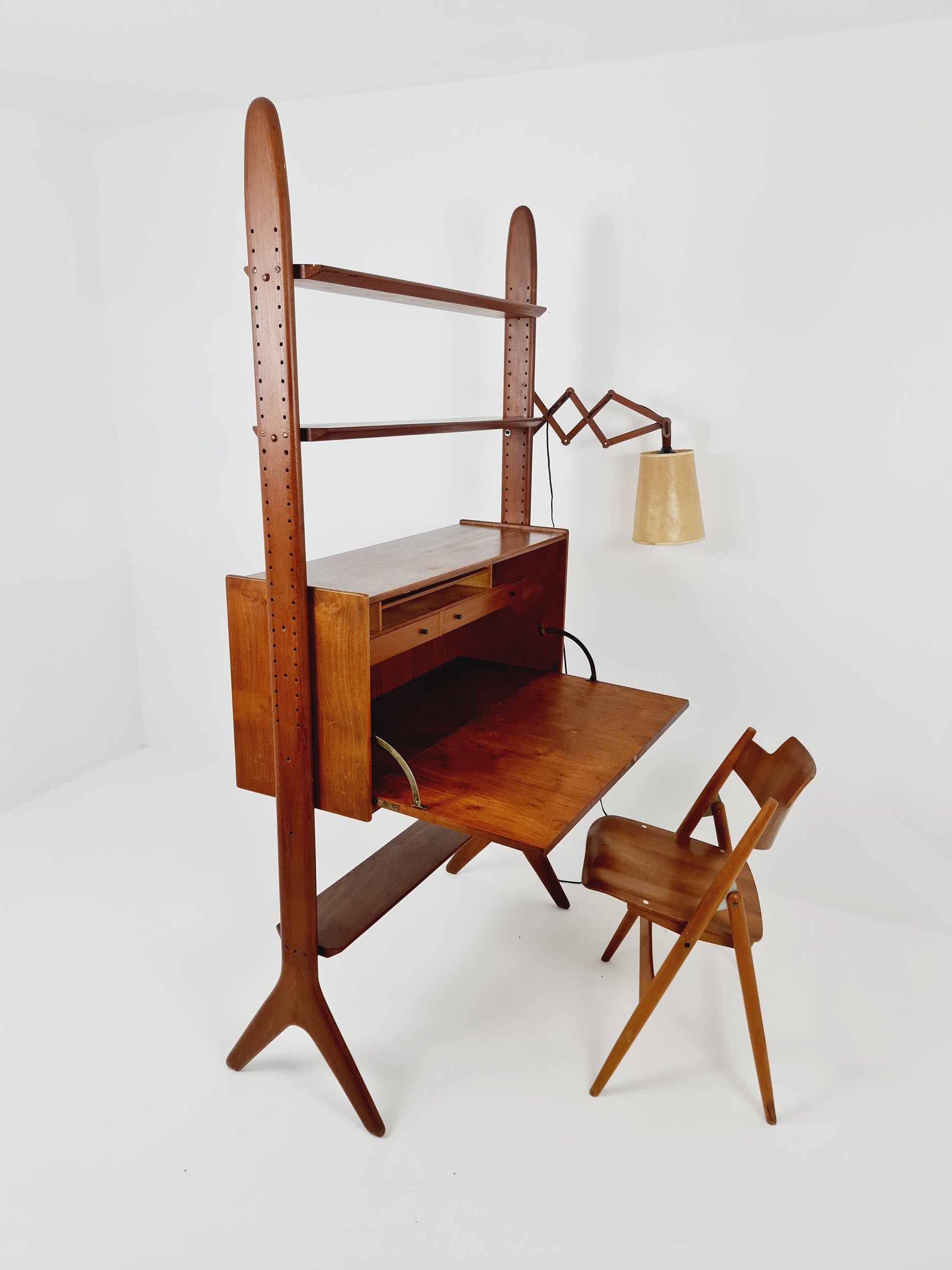 Vintage teak MCM Free Standing Shelving Unit, secretary by Arne Hovemand Olsen, 1960s