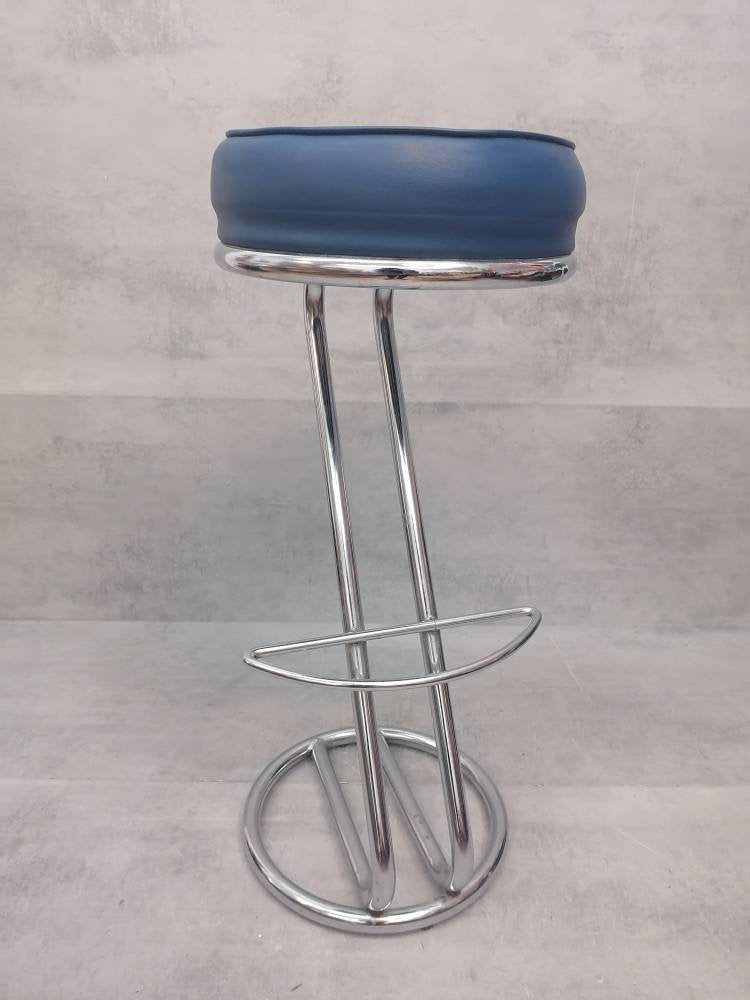 Mid-Century Modern Leather and Chrome Bar Stool 1980s Italy