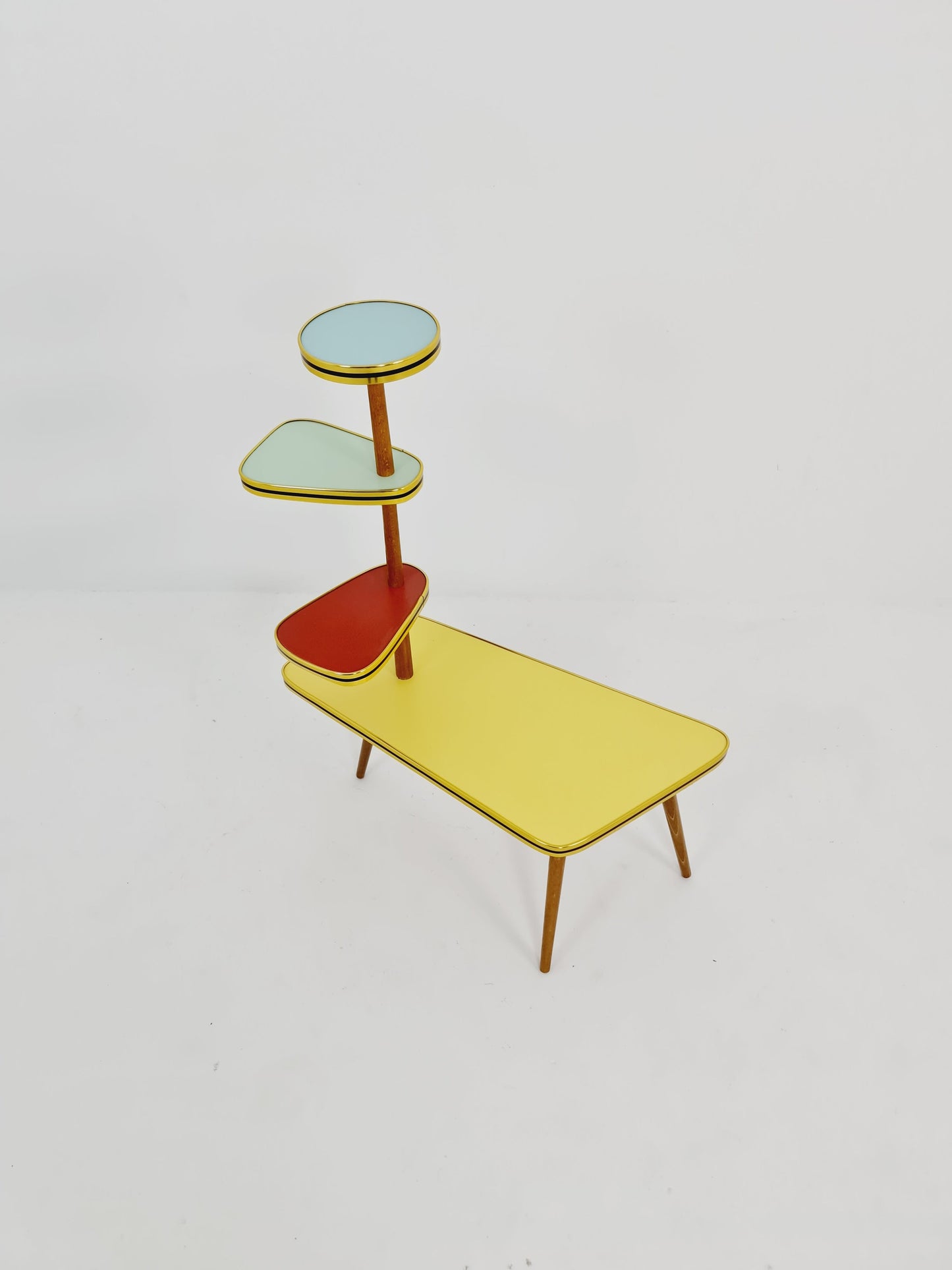 1950s German Plant Stand, Colorful Vintage Mid-Century Minimalist Indoor Plant Stand Side Table Retro flower table