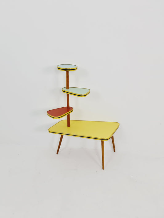 1950s German Plant Stand, Colorful Vintage Mid-Century Minimalist Indoor Plant Stand Side Table Retro flower table