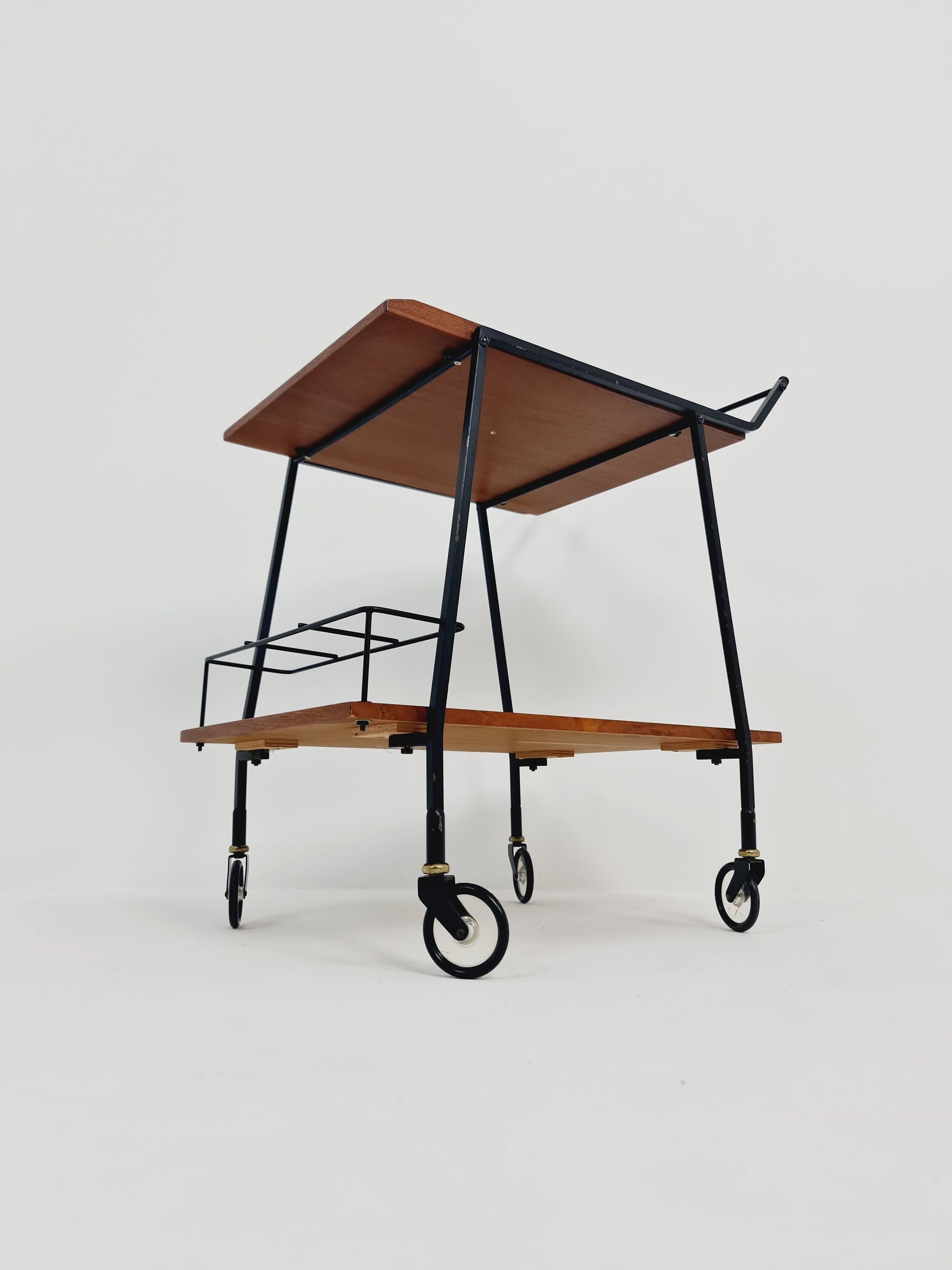 Vintage German mid century trolley bar cart in teak & metal, 1960s