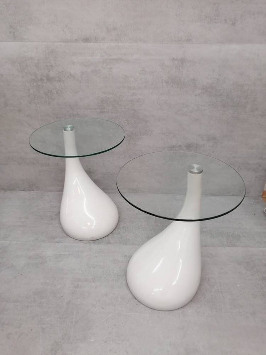 1 of 2 Mid Century style side table - night stand pap art style white and glass
