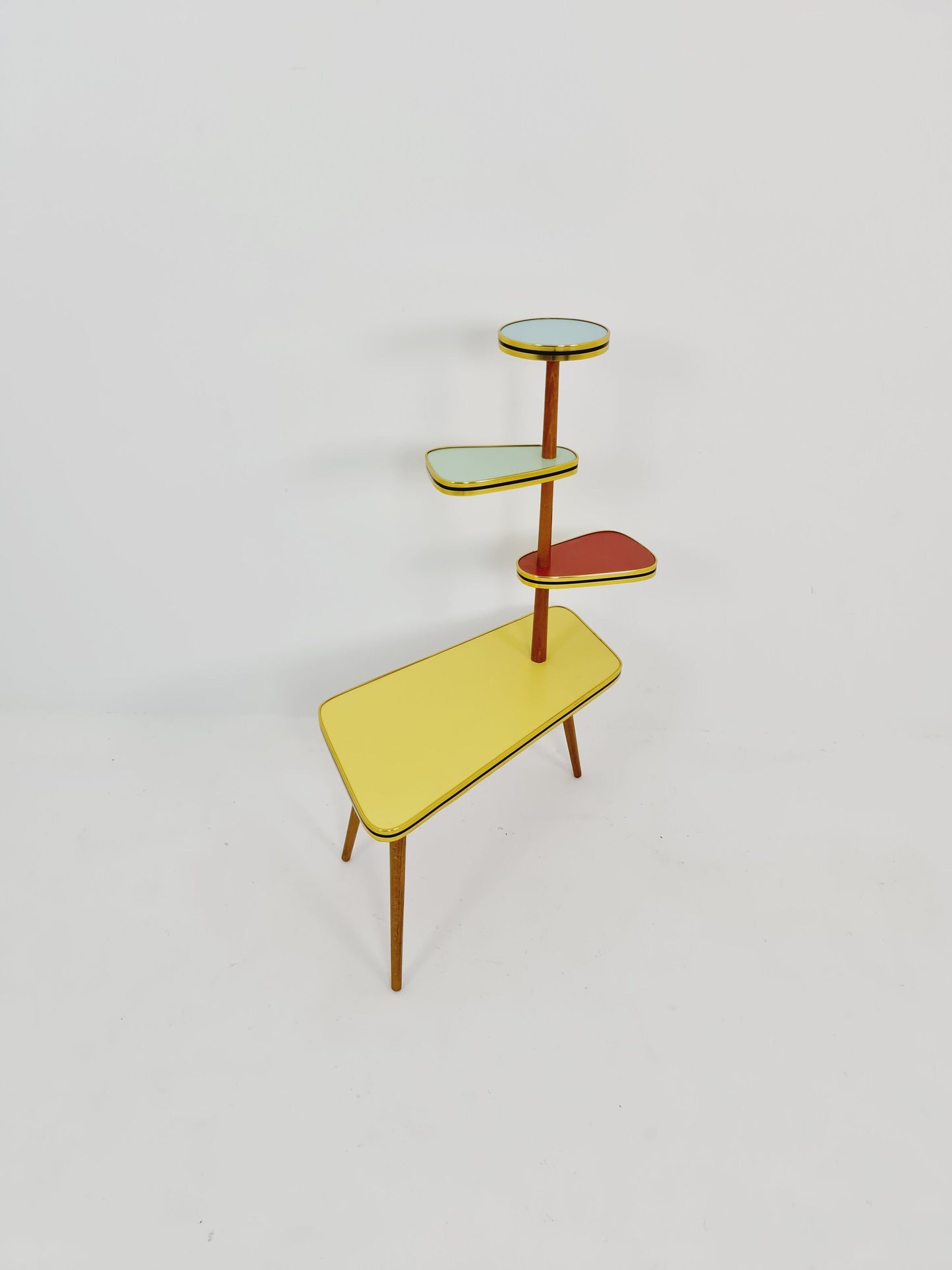 1950s German Plant Stand, Colorful Vintage Mid-Century Minimalist Indoor Plant Stand Side Table Retro flower table