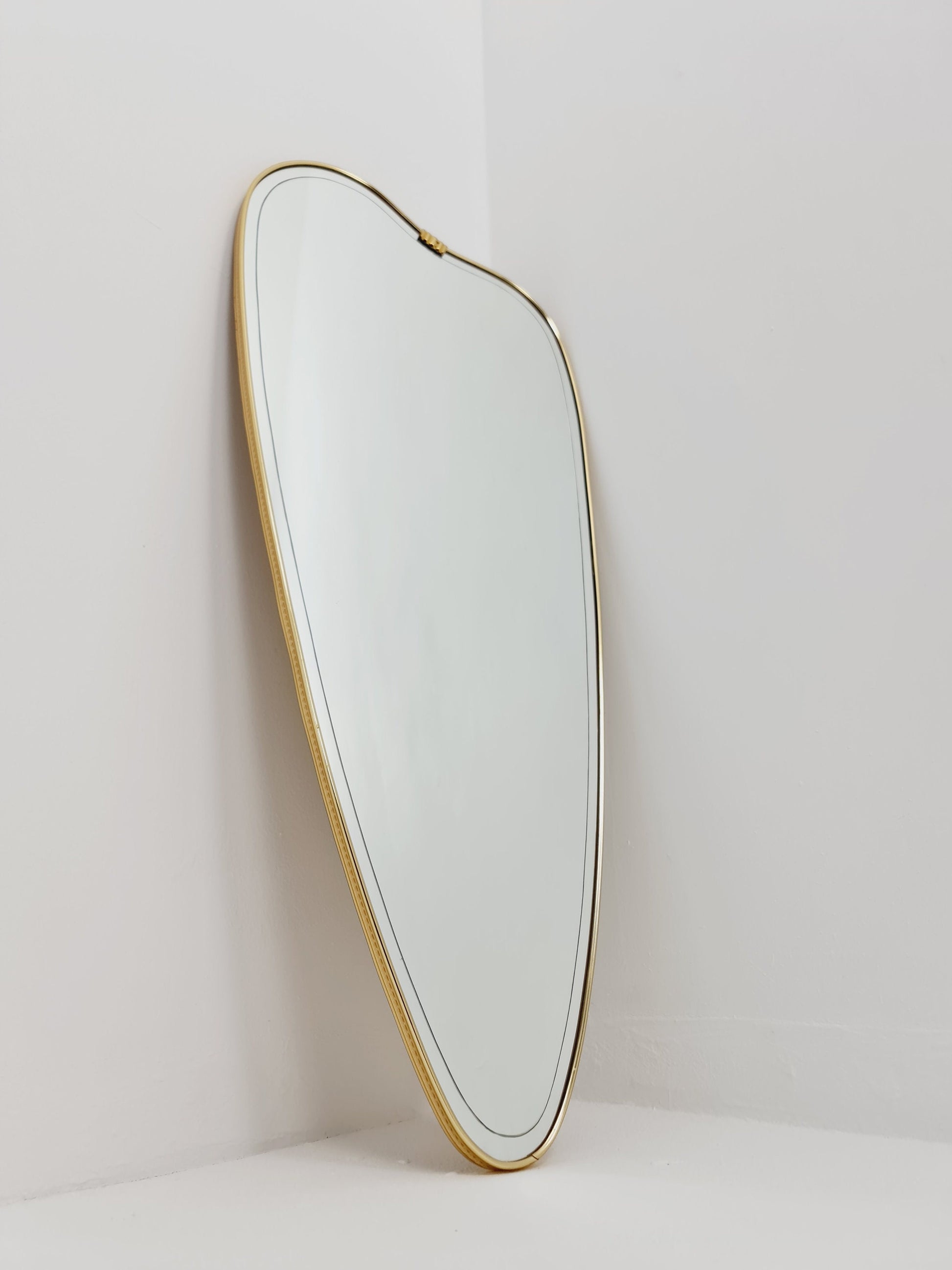 Mid Century asymmetric German brass Original kidney wall mirror from the 60s model Rockabilly